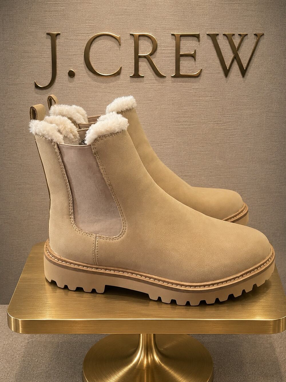 J.Crew Factory Lug-Sole Chelsea Boots Natural Women’s Size 7.5 CA782